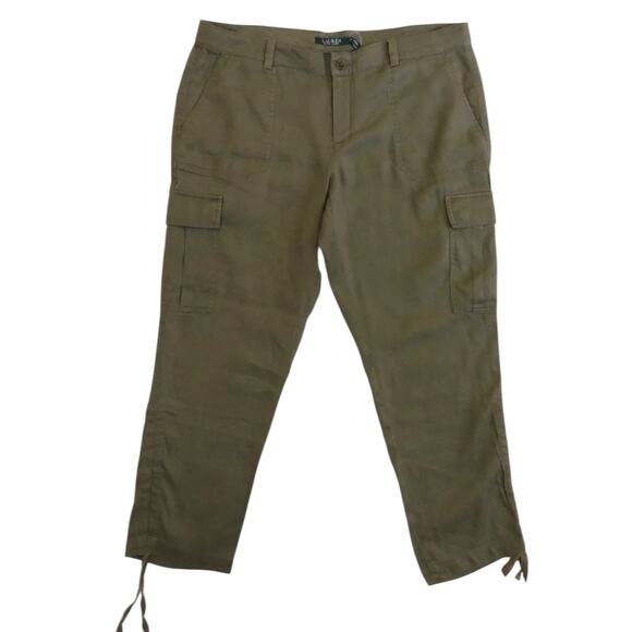 Ralph Lauren Pants Women Size 4 Drawstring Cuffs Linen Cargo Capri Polo - Picture 1 of 11